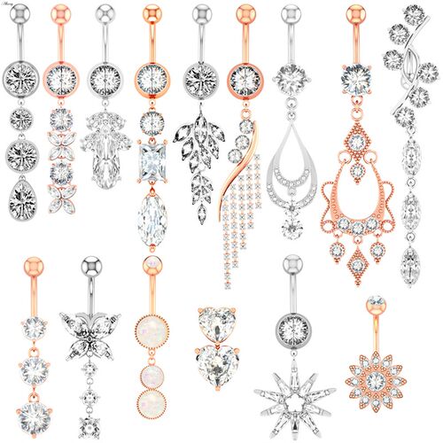 Alisouy 1pc Flower Heart Dangled Belly Navel Piercing Button