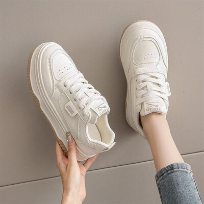 Thick-soled Soft Leather White Shoes Womens Fried Sreet Kor