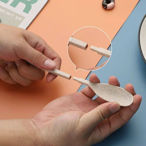 4Pcs Portable Tableware Set Wheat Straw Dinnerware Detachabl
