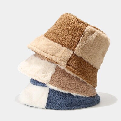 New Femme Gorro Lady Outdoor Panama Soft Warm Faux Fur Plaid