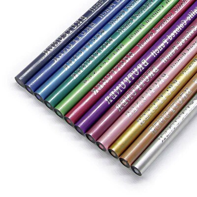 12 Color Metallic Colored Pencils Drawing Sketching Set Colo