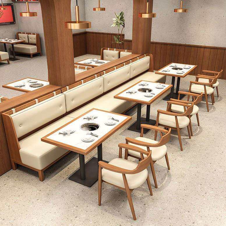 火锅店卡座餐桌商用主题餐厅饭店西餐厅实木广岛椅茶楼桌椅子组合