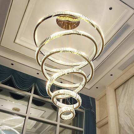 复式楼客厅灯轻奢简约现代挑高水晶吊灯楼梯吊灯别墅LED灯具吊灯