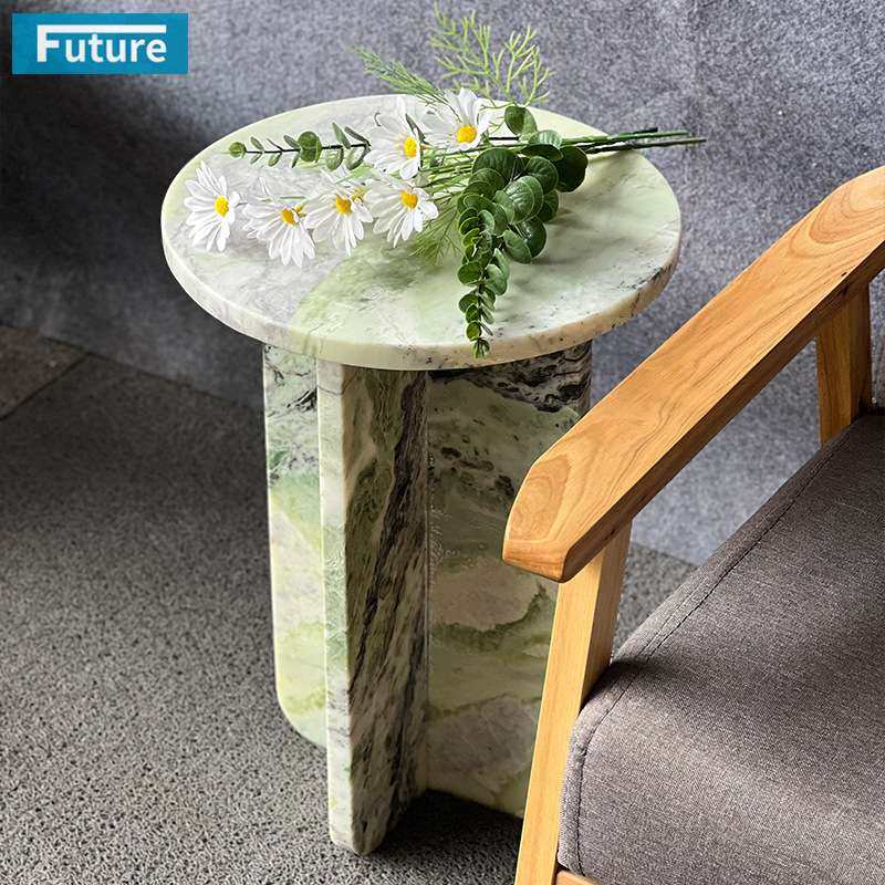 天然大理石绿色边几 简约轻奢自然角桌餐桌防水酒店家具来图制作