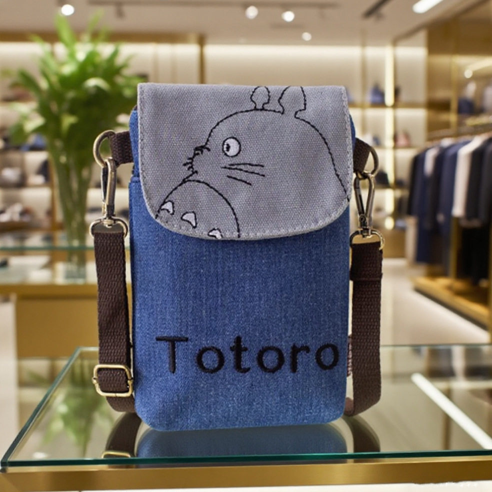 帆布斜跨女包个性创意卡通手拎斜挎两用布艺大屏手机包