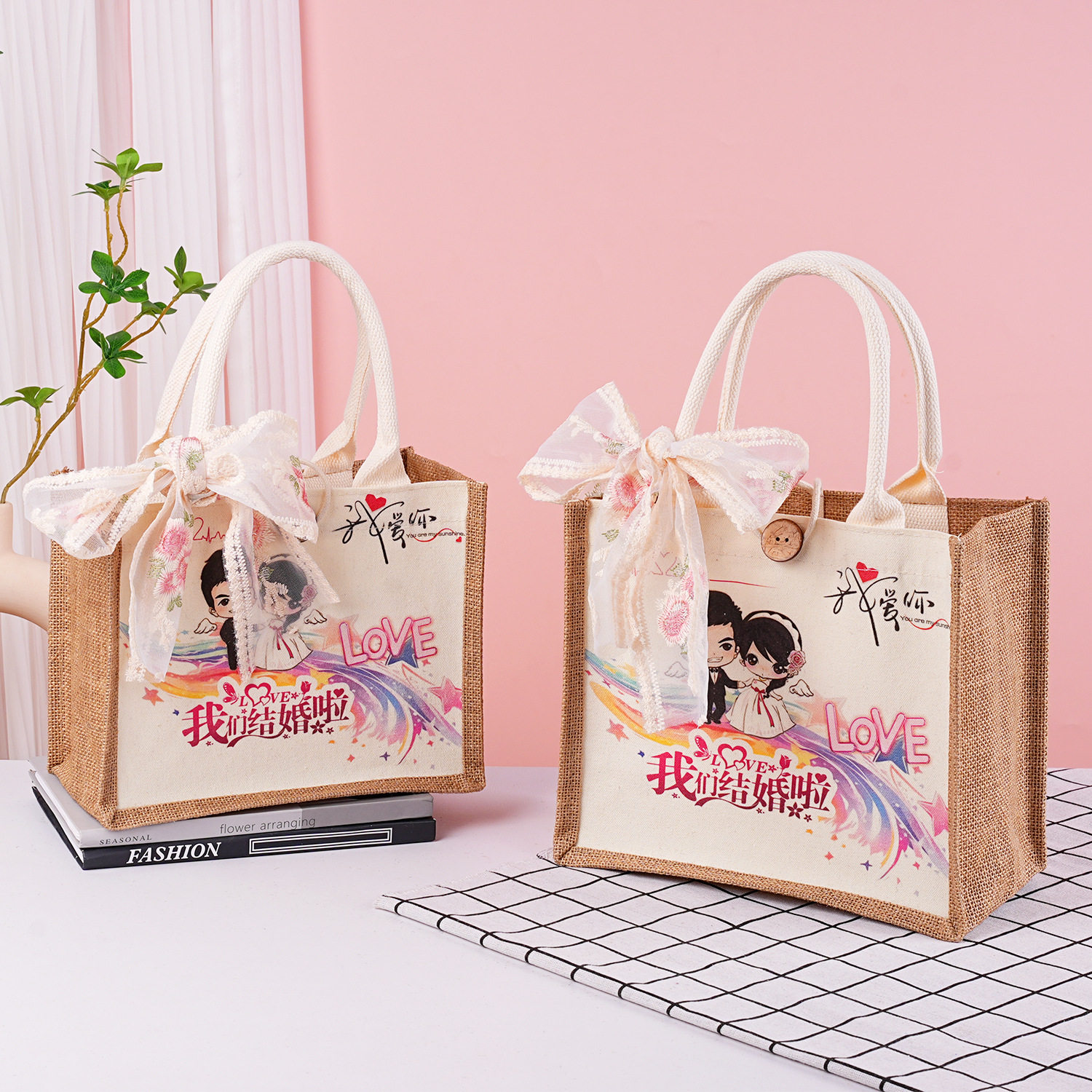 亚麻手提袋麻布伴手礼手提袋定制儿童生日结婚喜糖礼品袋子高级感