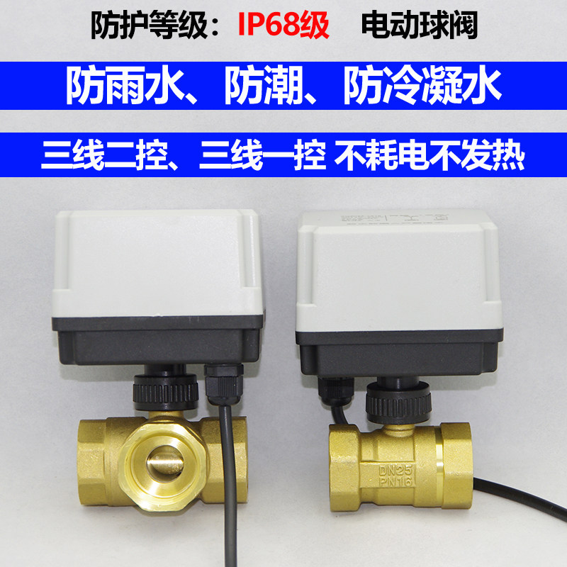 防水潮湿220V二三通24V电动球阀4分6分1寸2寸DN15 20 25 三线二控