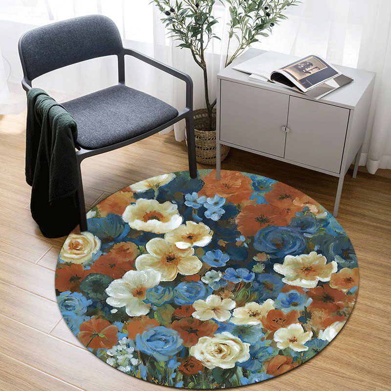 复古圆形皮革地垫油画风可擦洗免洗PVC防水防油防滑吊篮电脑椅