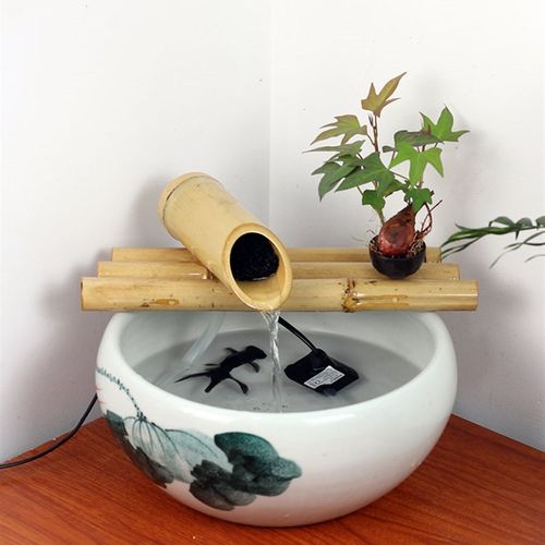 竹子流水器摆件 小鱼缸石槽鱼盆增氧过滤 客厅摆件 循环流水招财