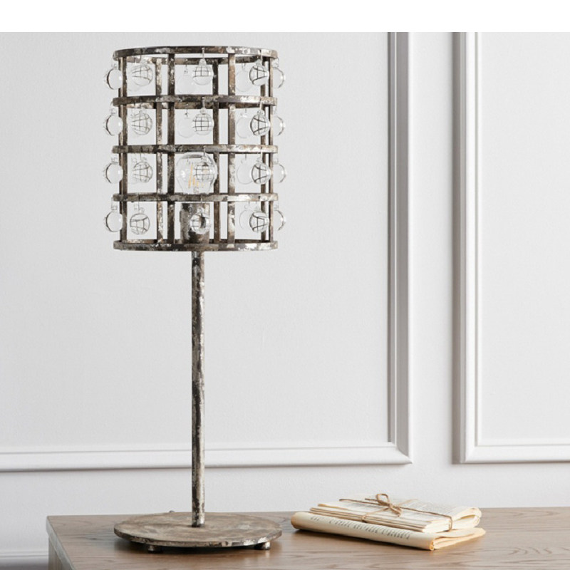 法式复古台灯做旧铁笼子水晶泪滴灯书房书桌台灯客厅餐厅软装台灯