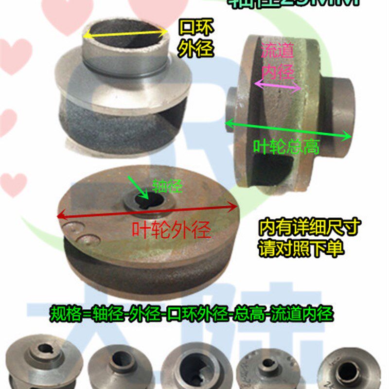 排污泵铁叶轮全扬程污水泵叶轮 轴径25MM孔 无堵塞泥桨泵水叶轮
