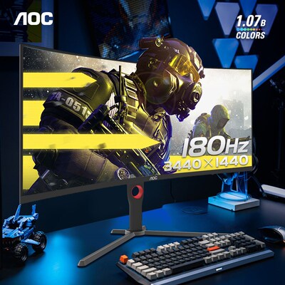 AOC 34英寸准4K180Hz电竞电脑显示器CU34G3X曲面带鱼屏2K144Hz 32
