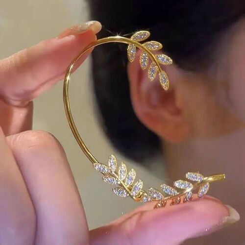 Exquisite Sparkling Zircon Leaves Ear Cuff Stud Earring for