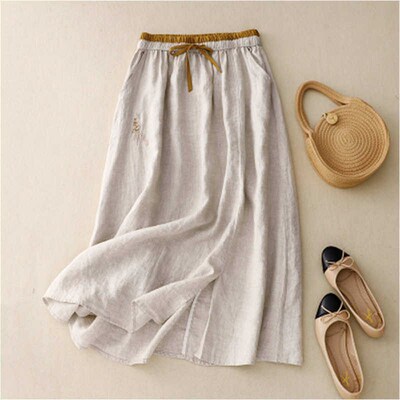 Real Shot Artistic Embroidered Spliced Skirt Elapto Waist lo