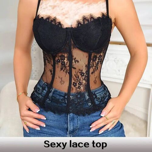 Womens New Semi Transparent Fish Bone Tight Lace Corset Wom