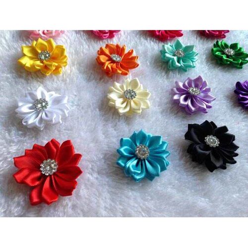 50 pcs/lot Satin Flower WITHOT  Fabric Flower With Rhineston