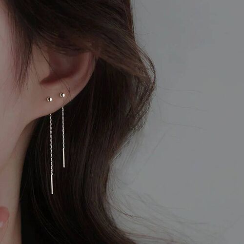 Stainless Steel Dangle Earring Geometric Ball Long Tassel Ch