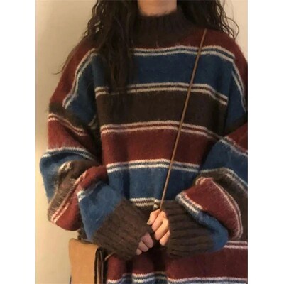 Harajuku Knit Sweaters Women Oversized Striped Knitwear Sree