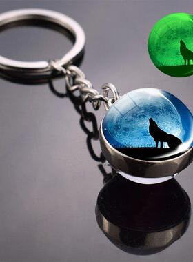Glow in the Dark Wolf Key Chain Howling Wolf and Moon Keyrin
