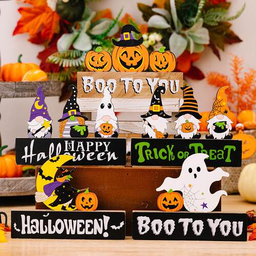 Halloween wooden decoration spring skull tabletop decoration