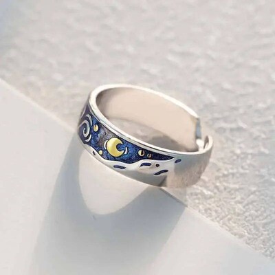 Romantic Personality Couple Ring Van Gogh Starry Night Sky R