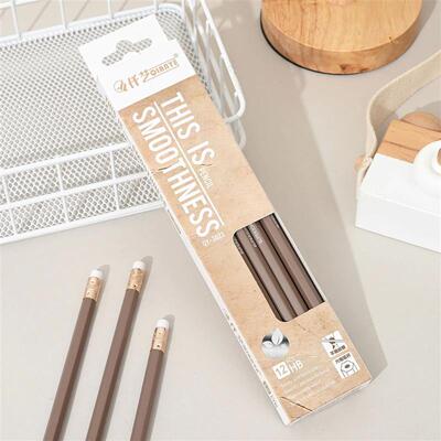 12Pcs/set Monochrome HB Student Pencil with Eraser Pre Sharp