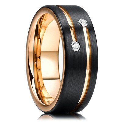 Fashion 8MM Mens Blue Groove Beveled Edge Tungsten Carbide