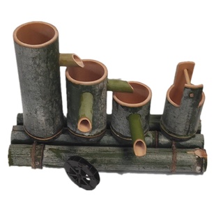 竹流水竹子景观田园装饰假山手工招财竹制品摆件循环增氧器