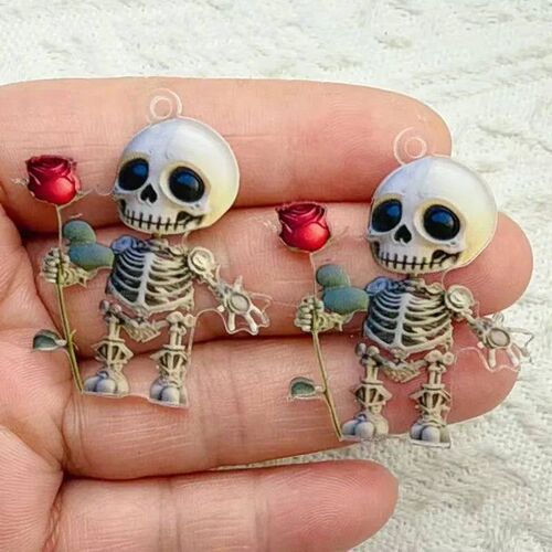10Pcs Halloween Acrylic Charms Skeleton rose For Earring Key