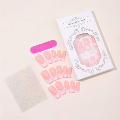 French Nude Pink Tip Ballet Y2k nails Press On Coffin Nails