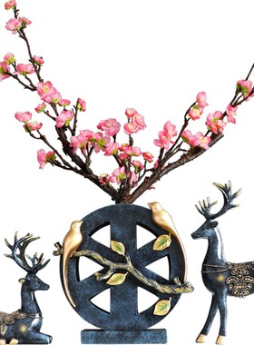 中式复古麋鹿花瓶摆件创意客厅进门玄关电视柜酒柜插花装饰品摆设