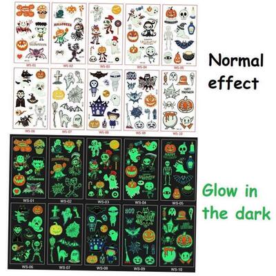 New Glowing Tattoos Stickers Halloween Childrens Cartoo