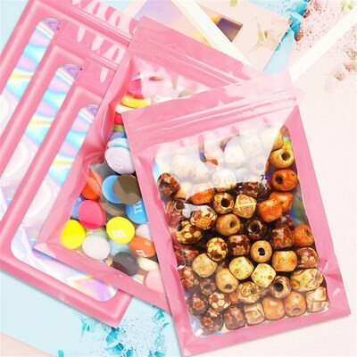 50pcs Smell Proof Mylar Bags Visible Holographic Packaging B