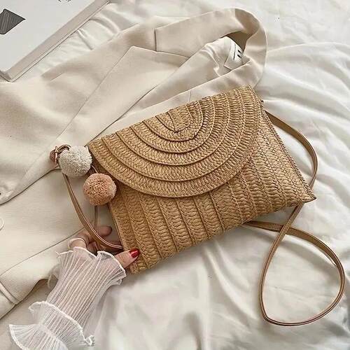 Handmade Straw Beach Shoulder Crossbody Bag Girls Envelope W