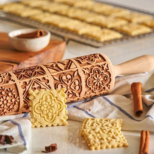 Christmas Rolling Pins Rock Snowflake Elk Wooden Rolling Emb