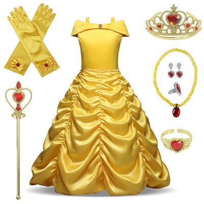 Girls Sleeping Beauty Aurora Princess Dress Long Sleeves Off