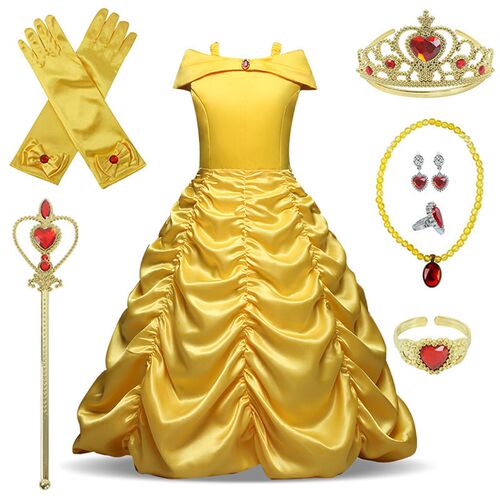 Girls Sleeping Beauty Aurora Princess Dress Long Sleeves Off