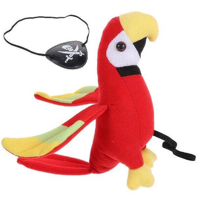 Halloween Pirate Eye Patch Stuffed Parrot Skull Mask On