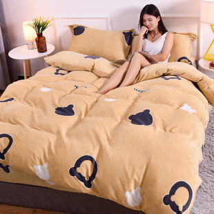 珊瑚绒法兰绒加绒被单件冬天学生宿舍单人1.5m毛绒被罩面人