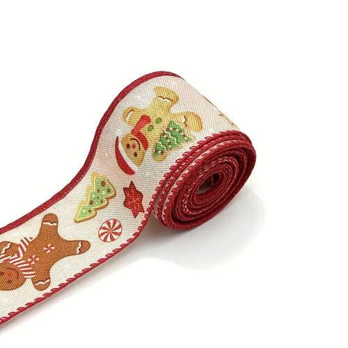 5 Yards Christmas Gingerbread Man Burlap Fabric Wired Ribbon