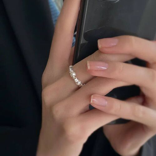 Natural Freshwater Pearl Glossy Broken Silver Ring Fashion S