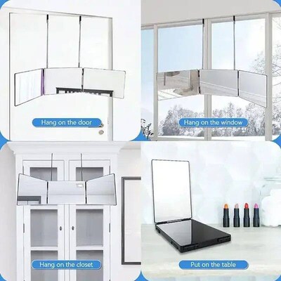 Retractable Adjustable Hanging Three Mirrors Makeup Folding