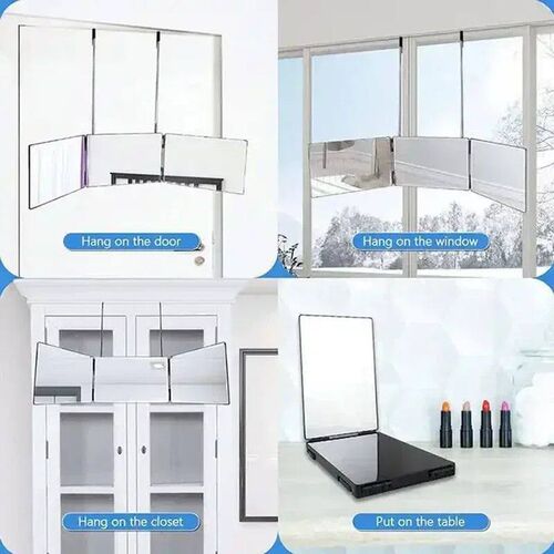 Retractable Adjustable Hanging Three Mirrors Makeup Folding