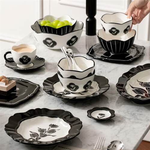 Ceramic Tulip Set French Style Bowl Plate Dish Tableware