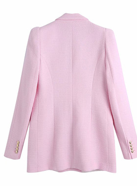 Evfer Spring Autumn Fashion Girl Double Breasted Za Pink Lon