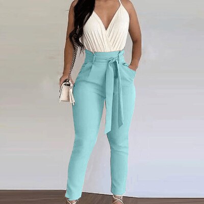 Summer Women 2 Pieces Plain Ruched Top & Floral Print Pants