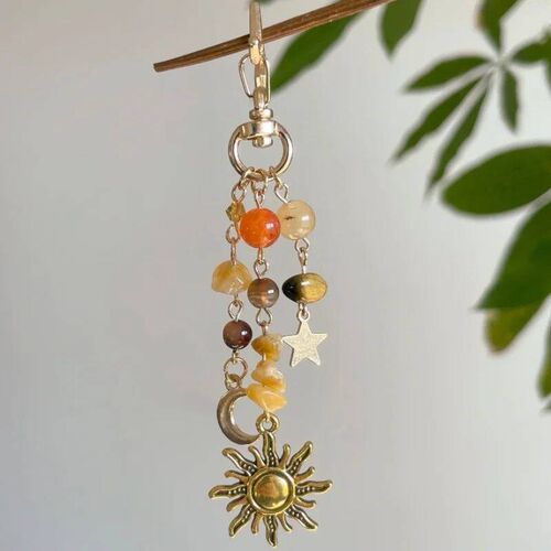 Punk Stars Moon Sun Pendant Bag Keychain for Women Girls Cha