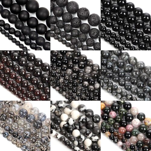 Natural Black Stone Beads Obsidian Lava Labradorite Agates H