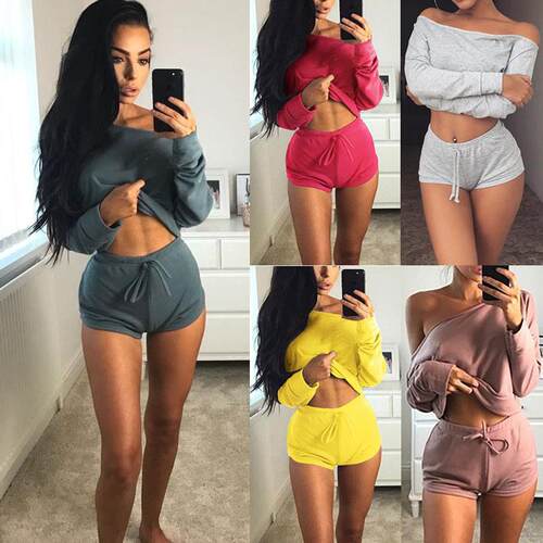 New Summer 5 colors Women Sets Cropped Tops Shorts Set 2 Pie