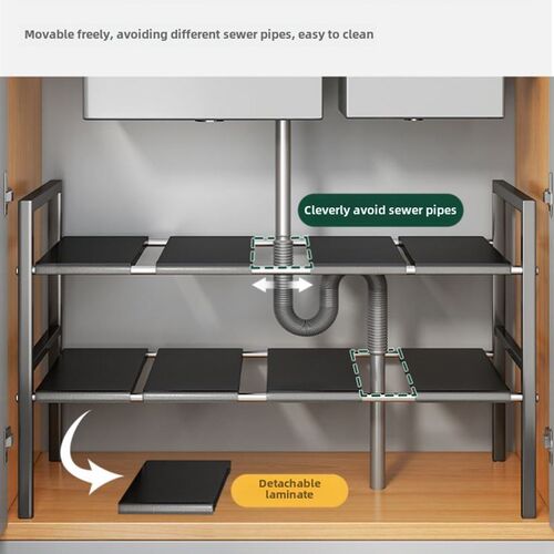 Kitchen sink shelf Retractable layer frame. Pot storage rack